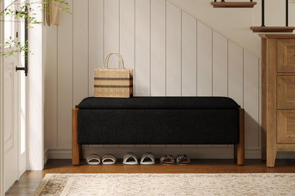Modern Storage Benches with Walnut Wood Legs, 47'' Ottoman Bench with 20 Gallons Storage Space for