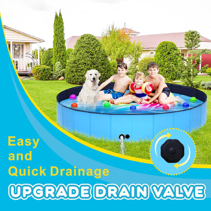 Foldable Dog Pool - 48" x 12" Anti-Slip Portable Dog Swimming Pool, Hard Plastic Collapsible Kiddie