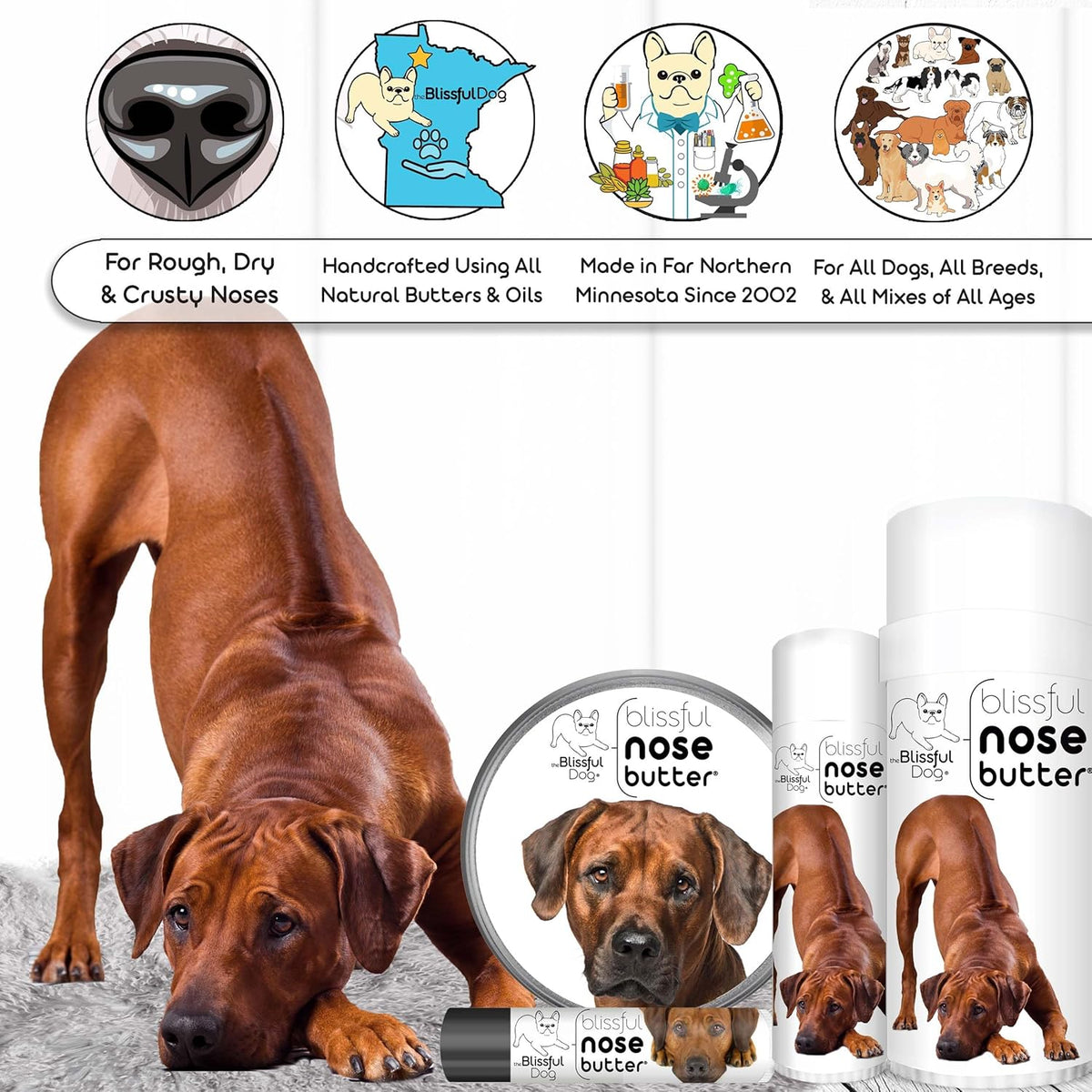 The Blissful Dog Rhodesian Ridgeback Nose Butter for Dry, Cracked Skin, Lick-Safe Dog Nose Balm