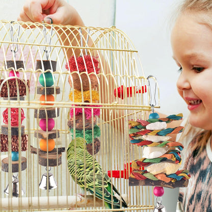 Bissap Bird Chew Toys, 7 Packs Parakeet Natural Wood Toys Parrot Hanging Cage Toy Bird Perch Stand