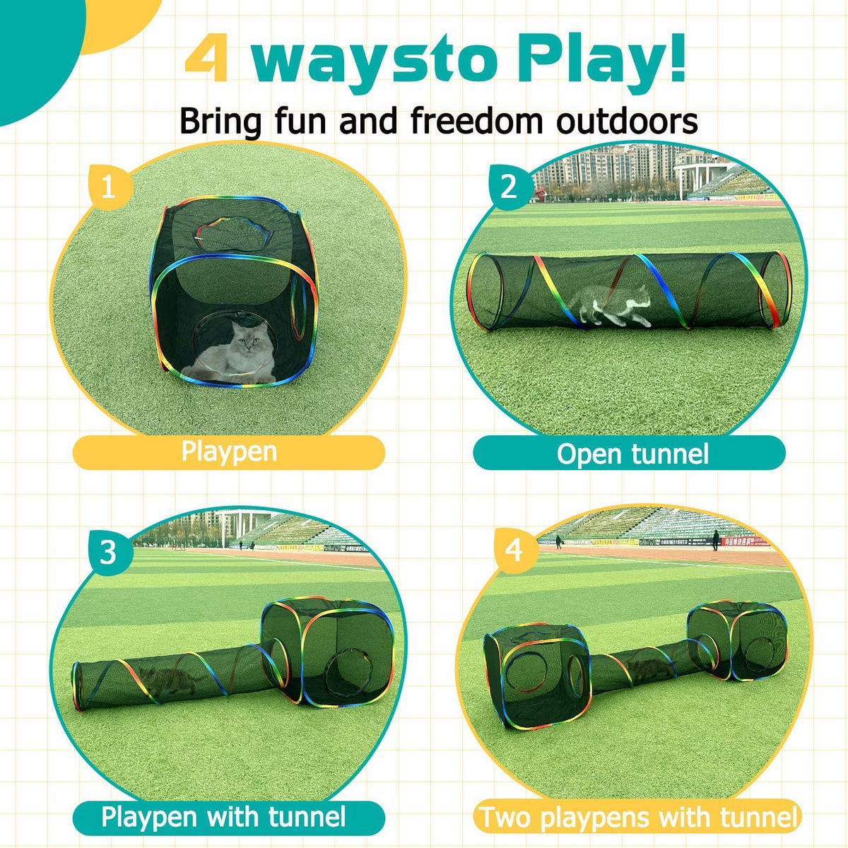 LUCKITTY Outdoor Rainbow Cat Enclosures Playground,Outside House for Indoor Cats Include Portable