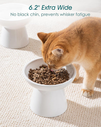 vancasso Ceramic Elevated Cat Bowls 2-Pack - 6.2" Extra Wide Raised Cat Food & Water Dishes, 5.1"