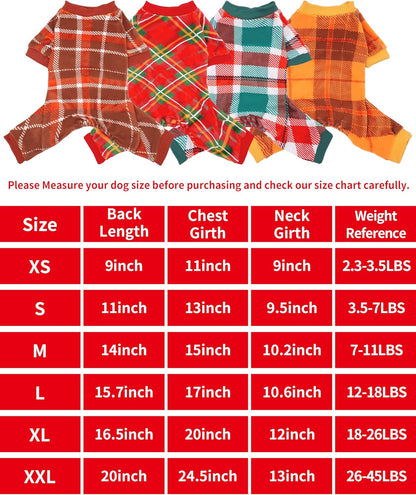 PET SHOW 4 Pack Small Dog Pajamas Holiday Dog Clothes Doggies Soft Stretchy PJs Plaid Jumpsuit
