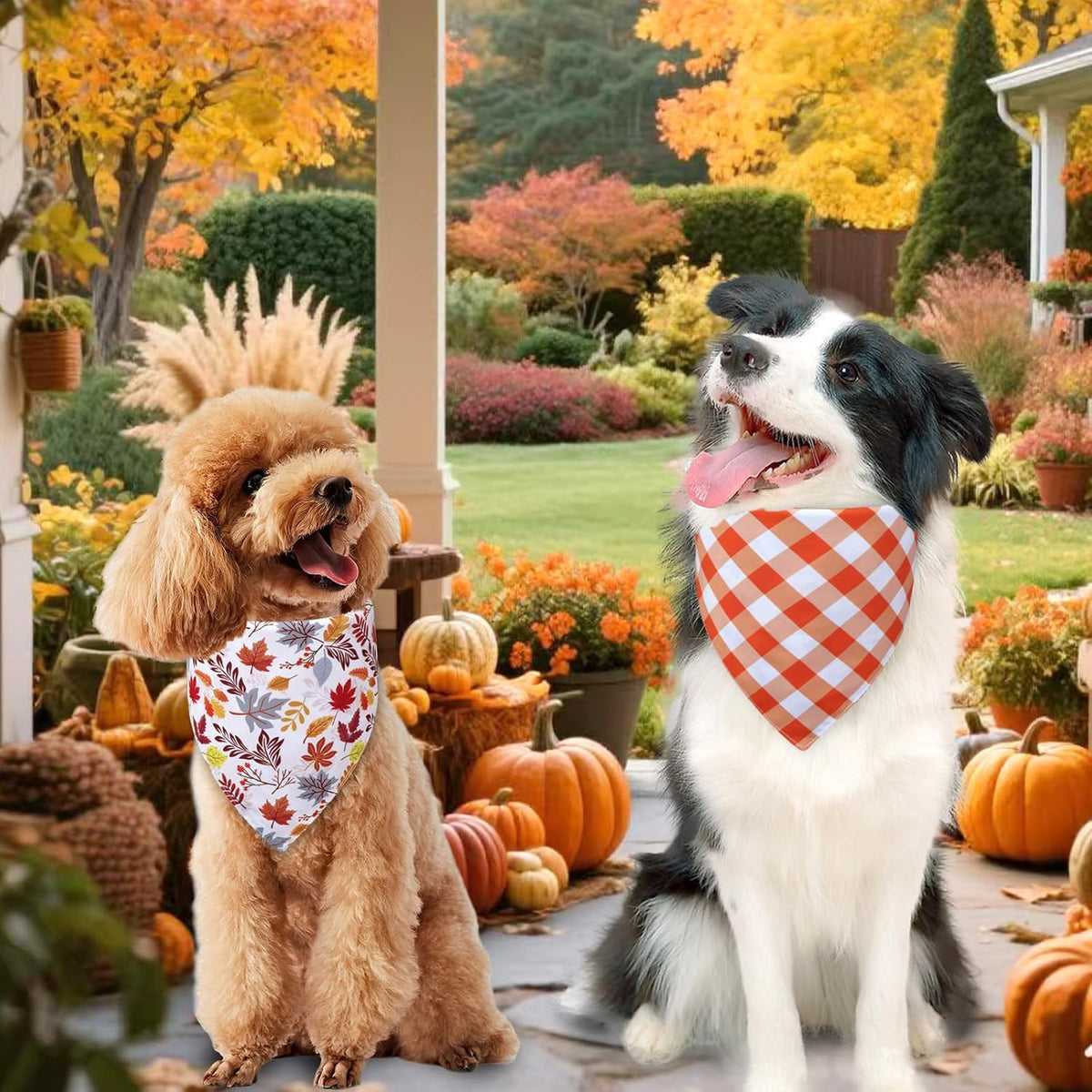 Thanksgiving Dog Bandanas XLarge 3PCS, 6 Pattern Fall Scarf for Boy and Girl, Pumpkin Leaves Rugby