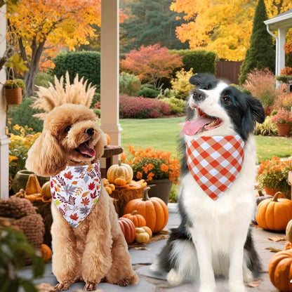 Thanksgiving Dog Bandanas XLarge 3PCS, 6 Pattern Fall Scarf for Boy and Girl, Pumpkin Leaves Rugby