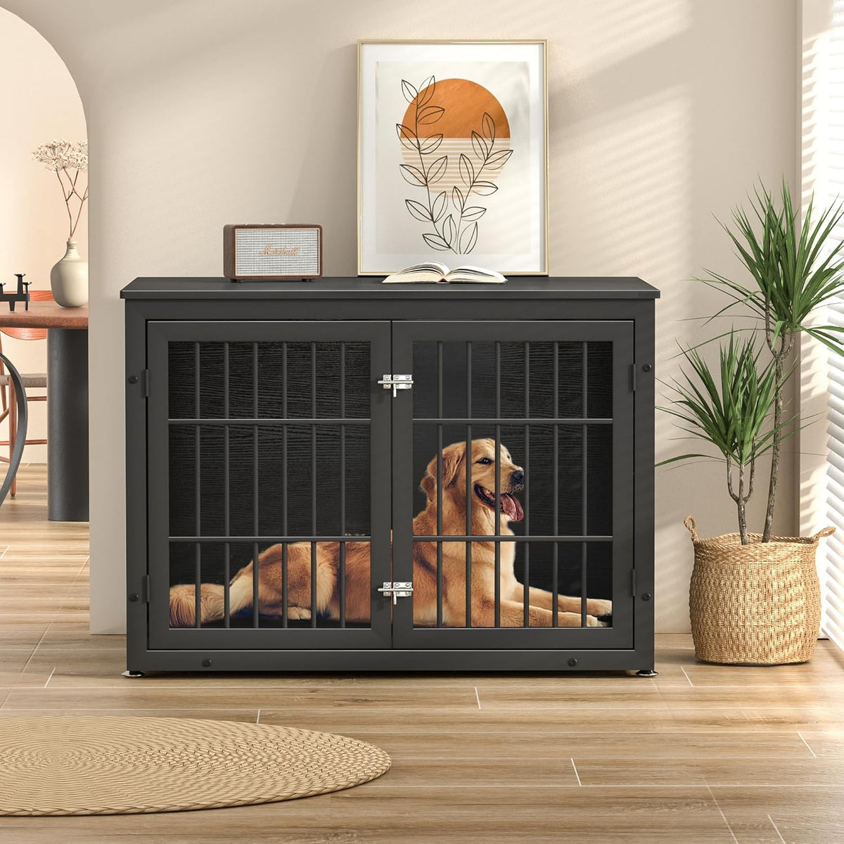 42" Heavy Duty Dog Crate Furniture for Large and Medium Dogs, Enclosed Design Wooden Metal Kennel