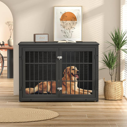 42" Heavy Duty Dog Crate Furniture for Large and Medium Dogs, Enclosed Design Wooden Metal Kennel