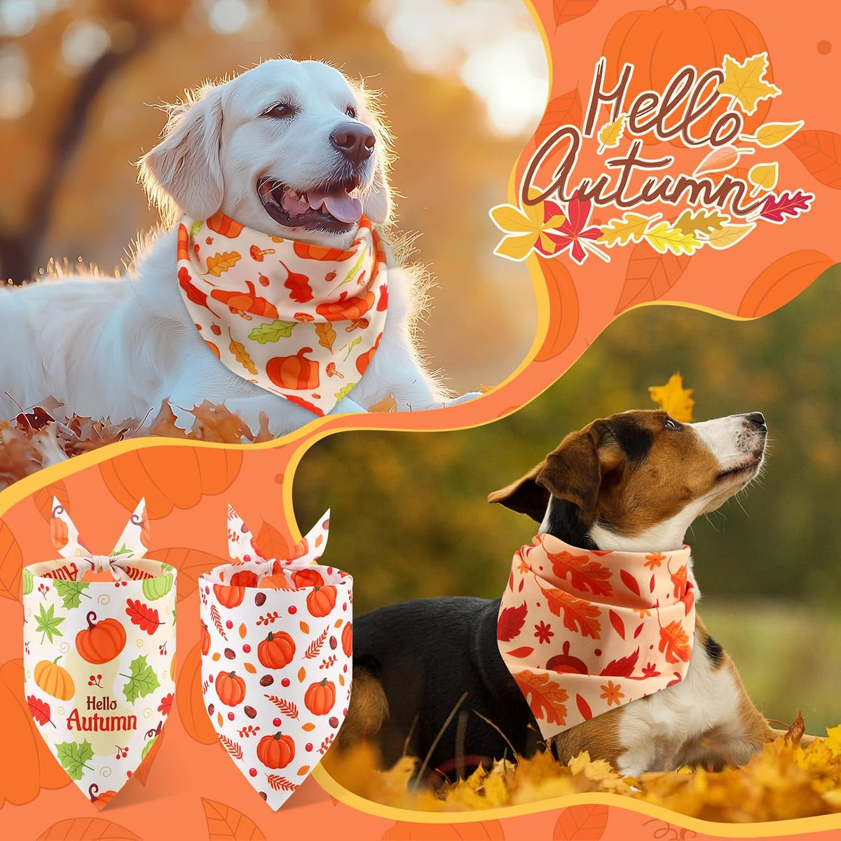 Abbylike 50 Pcs Fall Thanksgiving Dog Bandana Bulk Pumpkin Bandana for Dogs Triangle Kerchief Bib