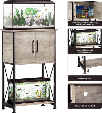 5-10 Gallon Fish Tank Stand, Metal Double Aquarium Stand with Cabinet for Fish Tank Accessories