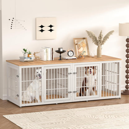 78 Inch Double Dog Crate Furniture, Heavy Duty Extra Large Cage Furniture with Divider for 2 Dogs