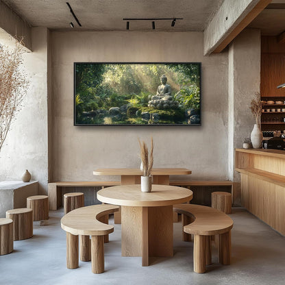 Large Buddha Forest Wall Art for Living Room, Framed Oversized Tree Lake Wall Decor, Nature