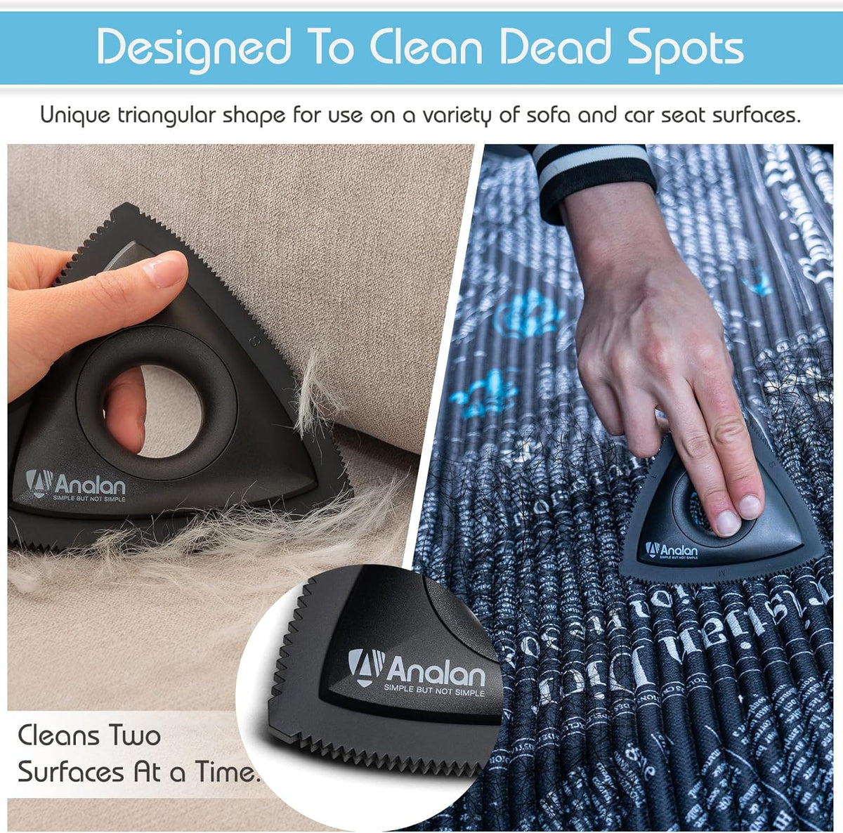 Analan Mini Pet Hair Remover, Triangle Design for Car Interior, Auto Detailing, Carpet, Couch