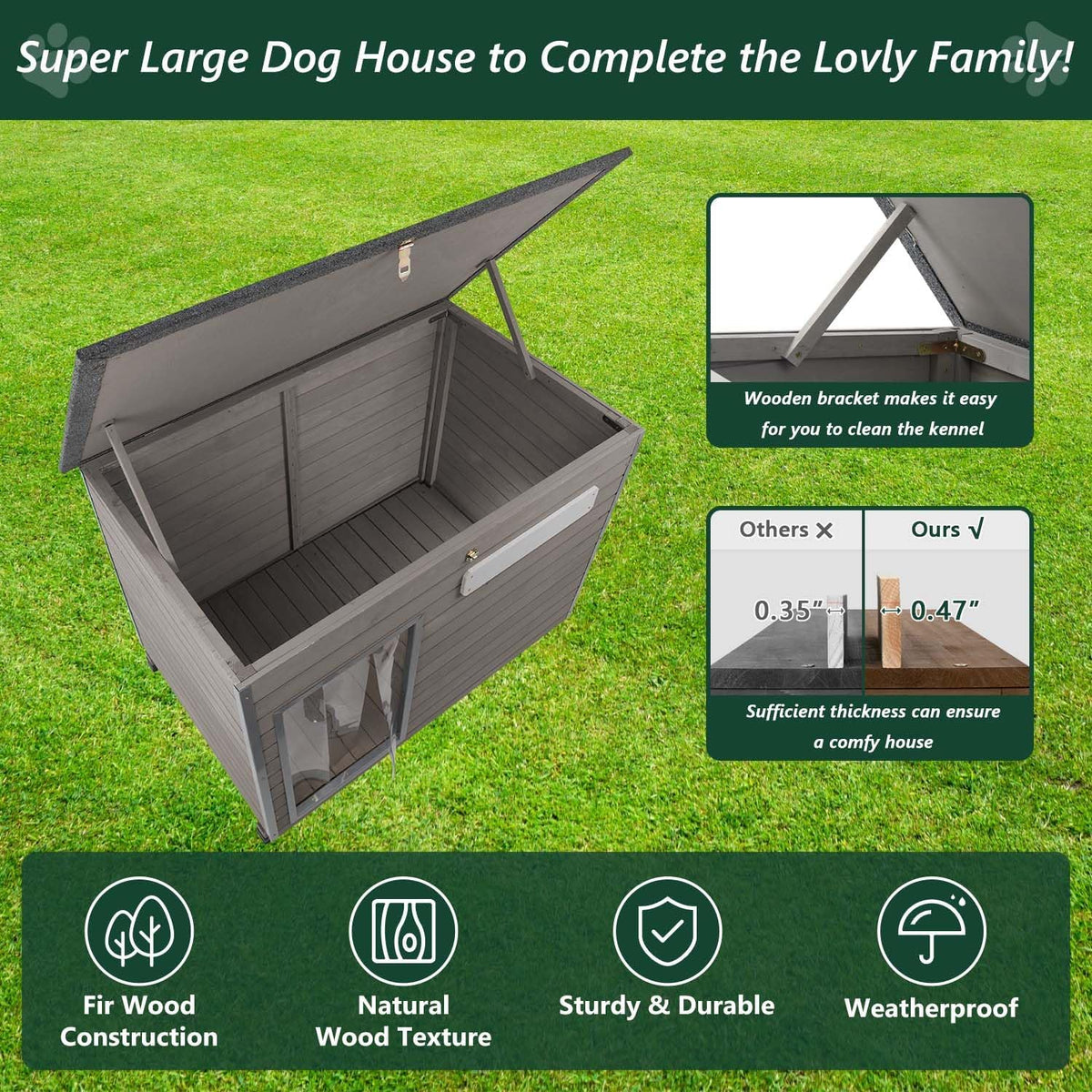 43.3" L Dog House Outdoor for Large Breeds Dogs Anti Chewing Iron Frames Dog Kennel Wooden Pet