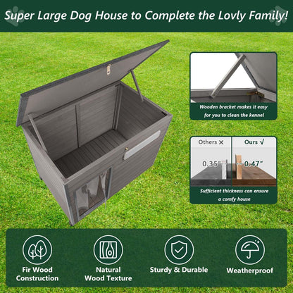 43.3" L Dog House Outdoor for Large Breeds Dogs Anti Chewing Iron Frames Dog Kennel Wooden Pet