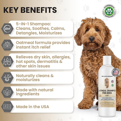 5-in-1 Premium Oatmeal Shampoo for Dogs, Gentle for Itchy & Sensitive Skin, Provides Itch Relief