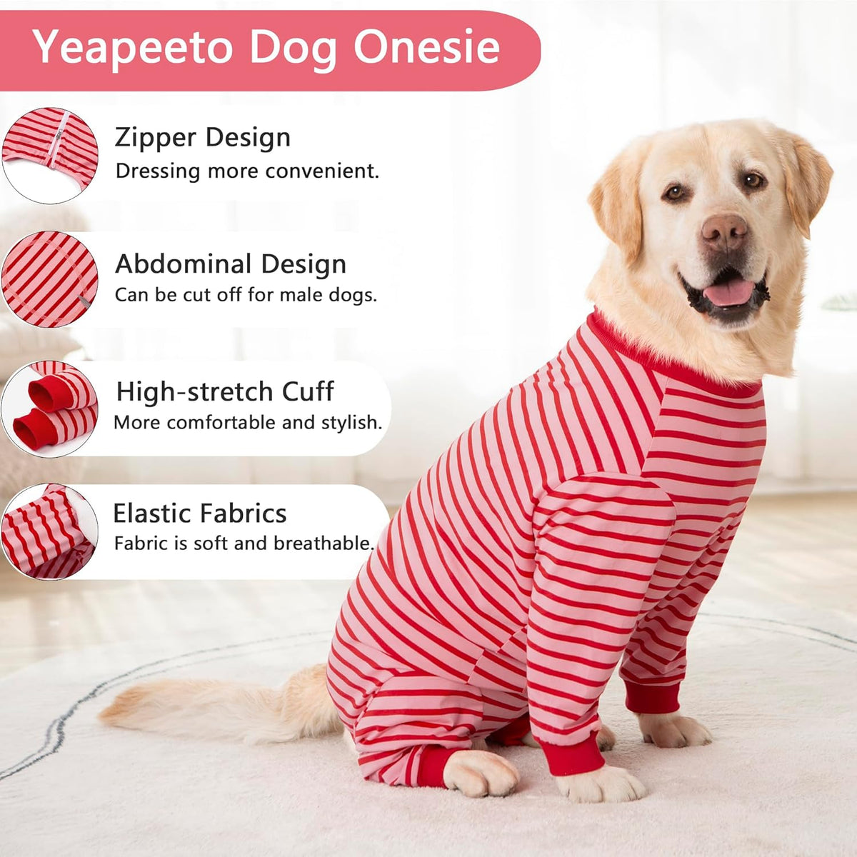 Yeapeeto Dog Onesie Surgery Recovery Suit for Large Medium Bodysuit Dogs Pajamas PJS Full Body for