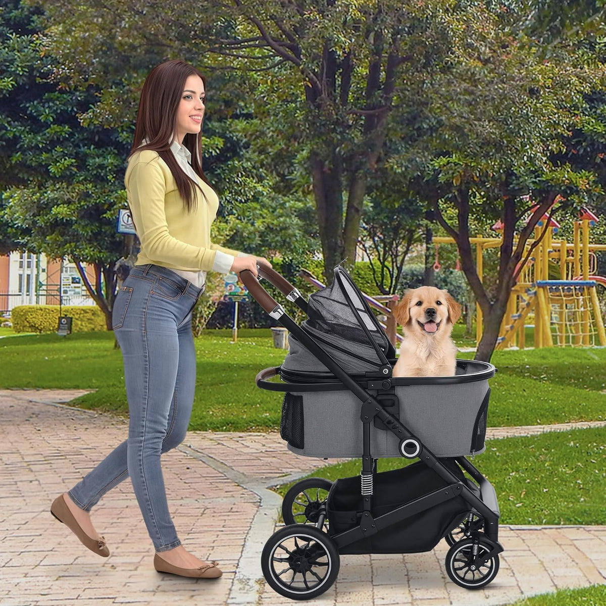 Pet Stroller with 4 Wheels, 3 in 1 Folding Puppy Strollers for Small/Medium Dogs Cats up to 50lbs