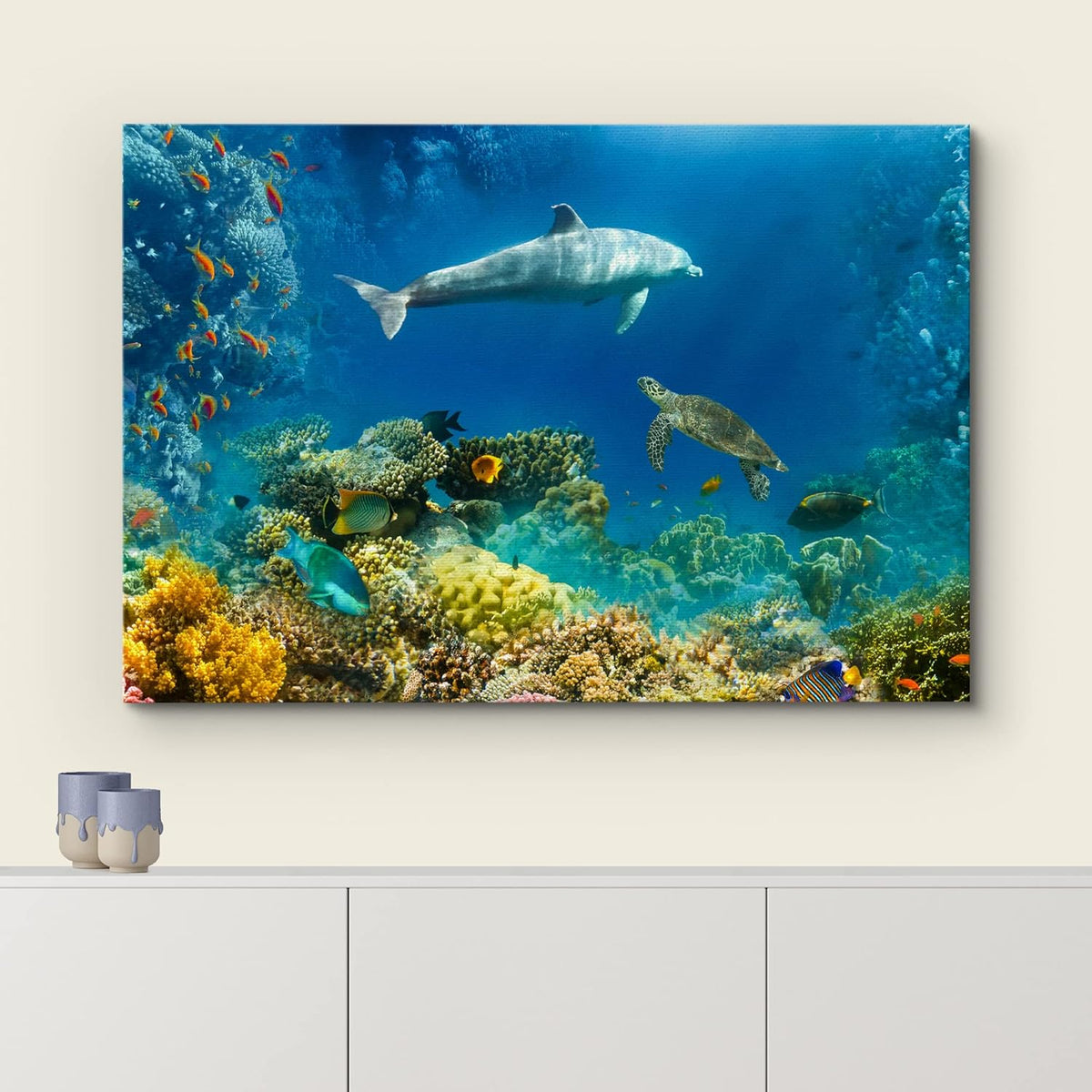wall26 Canvas Print Wall Art Tropical Ocean Underwater Dolphin Coral Reef Nature Animals