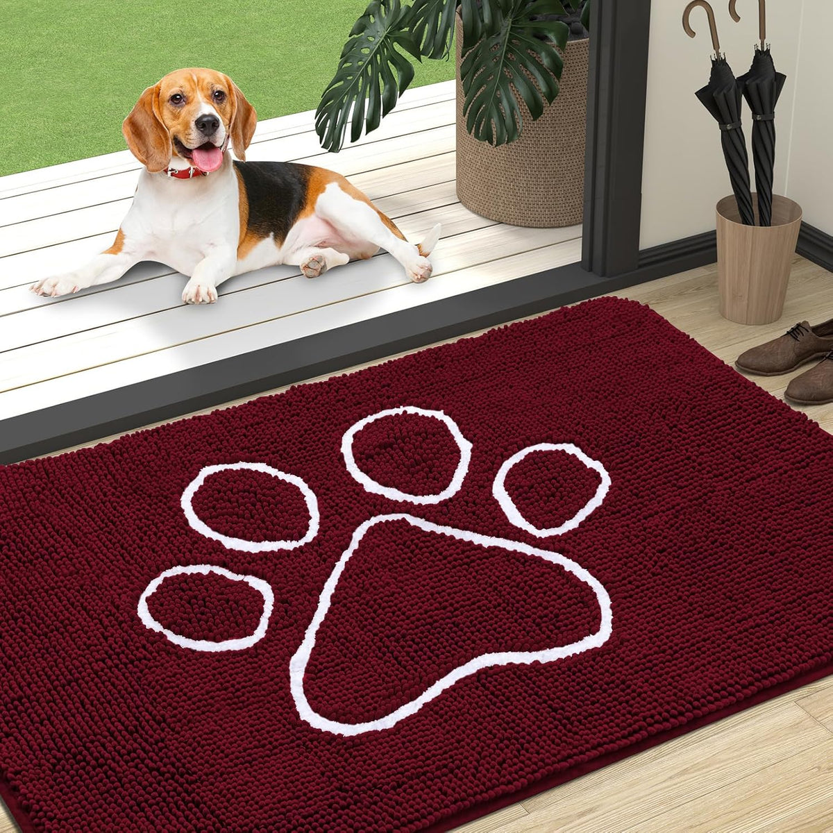 OLANLY Door Mat for Muddy Dog Paws 47x32, Ultra Absorbent Chenille Mud Doormat with Paw Print