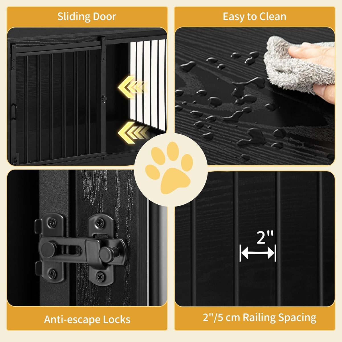 31.9" Dog Crate Furniture with Barn Door, Heavy Duty Dog Kennel Indoor with 2 Doors, Wooden Pet