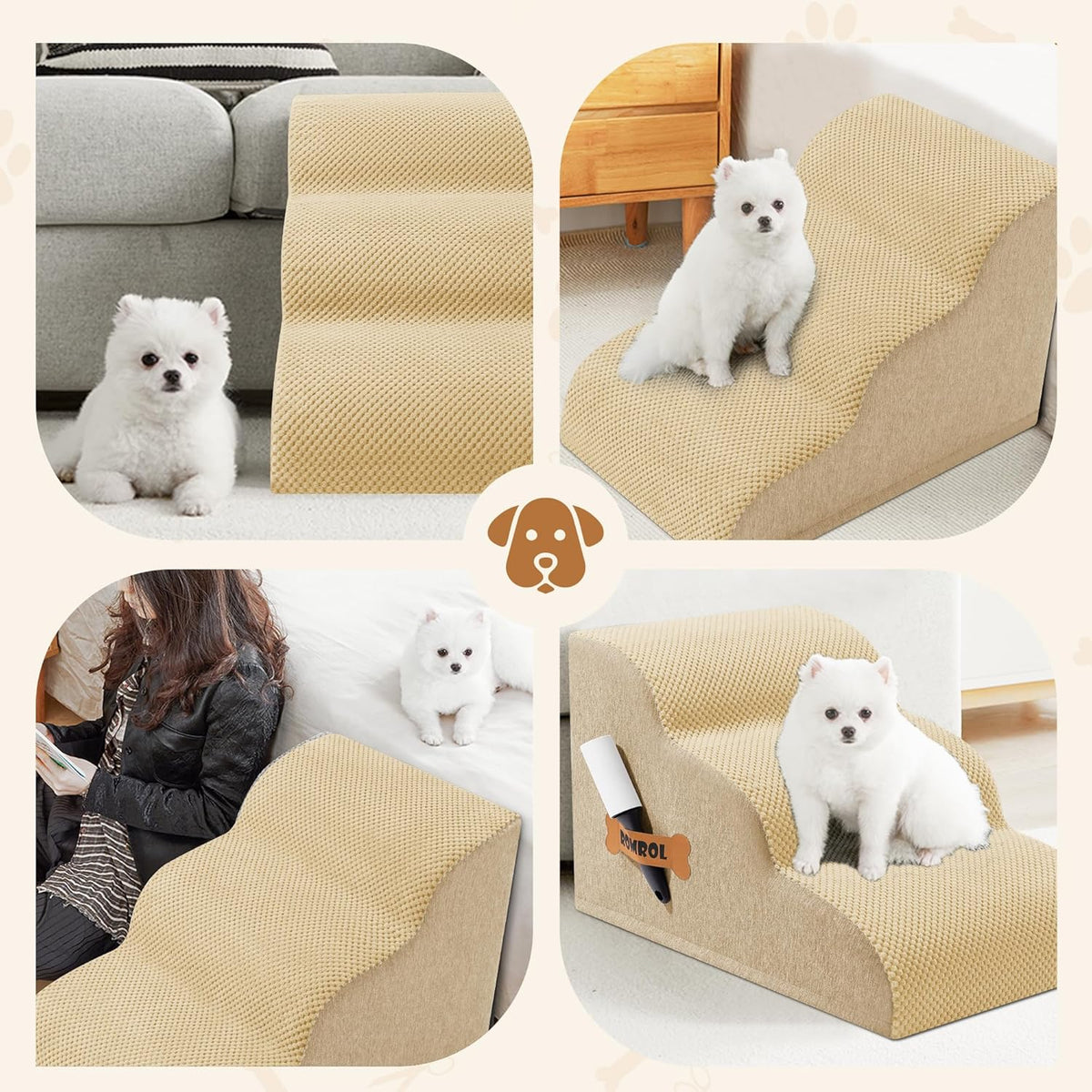 Romrol Dog Stairs Ramp for Beds Couches, Extra Wide Pet Steps with Durable Non-Slip Waterproof