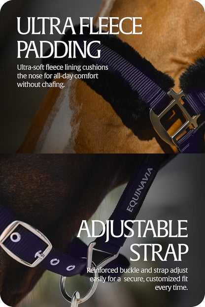 Equinavia Valkyrie Soft Ultra Fleece Padded Adjustable Breakaway Horse Halter - Navy/Navy - Cob