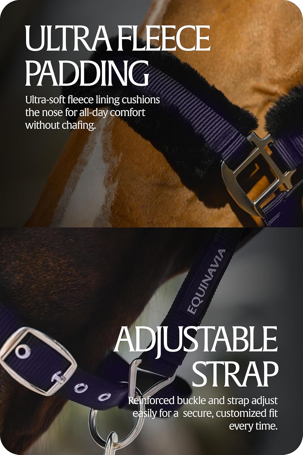 Equinavia Valkyrie Soft Ultra Fleece Padded Adjustable Breakaway Horse Halter - Navy/Navy