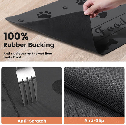Pet Feeding Mat-Absorbent Pet Placemat for Food and Water Bowl, with Waterproof Rubber Backing