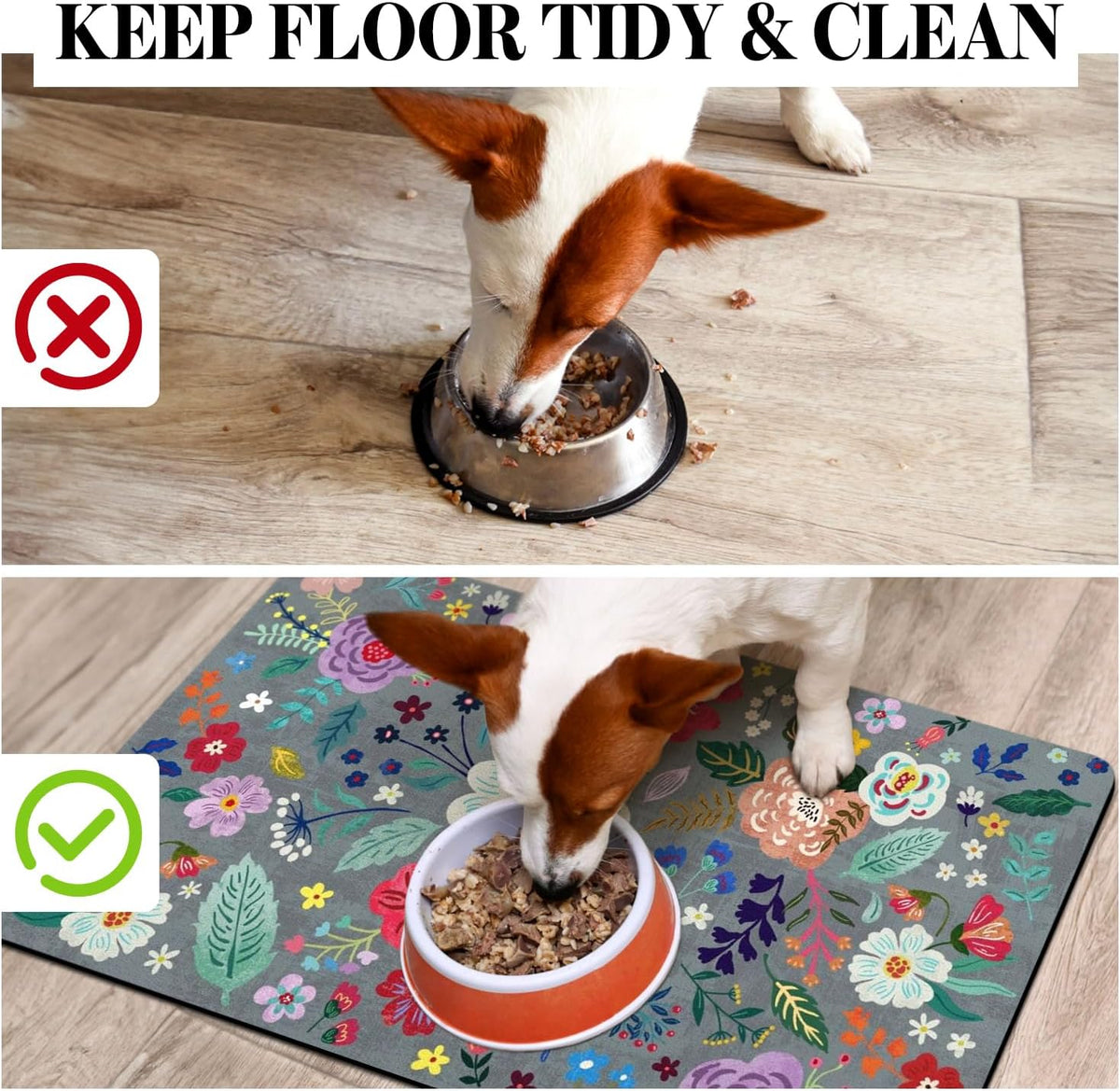 Dog Food Mats for Floors, Absorbent Dog Bowl Mat for Food and Water Dispenser Mat, Quick Dry Cat