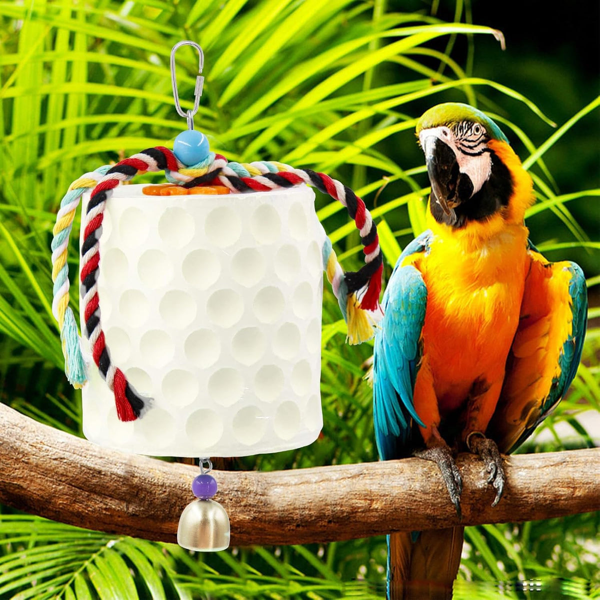 Extra Large Bird Chewing Toy, Parrot Beak Grinding Calcium Stone with Bells, Bird Cage Accessories