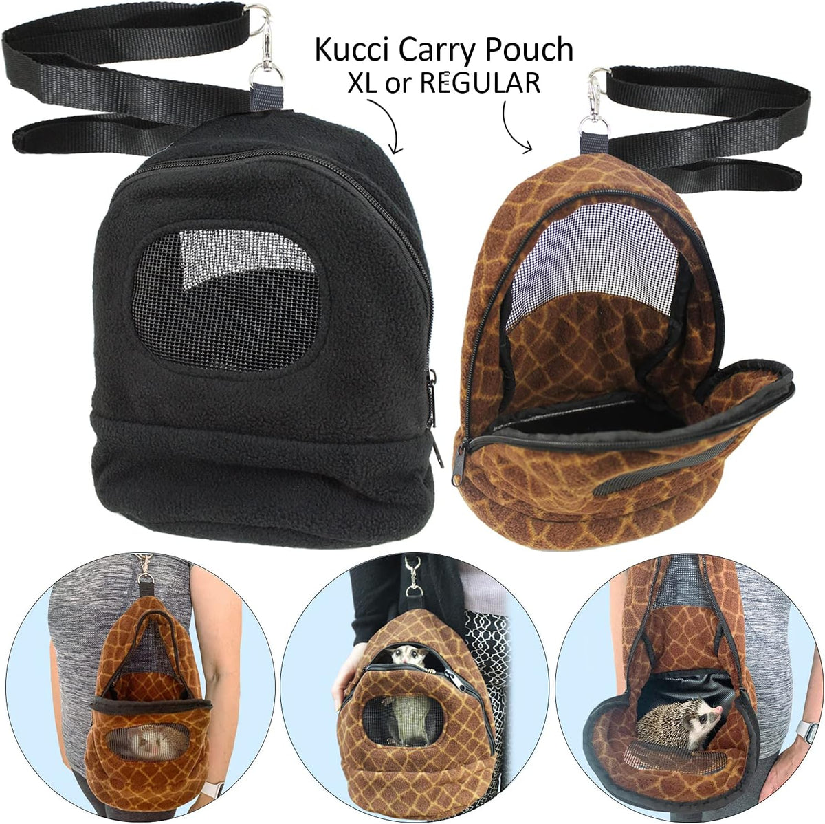 Kucci Carry Pouch - Fleece Travel Bonding Carrier Bag - for Sugar Gliders, Squirrels, Marmosets