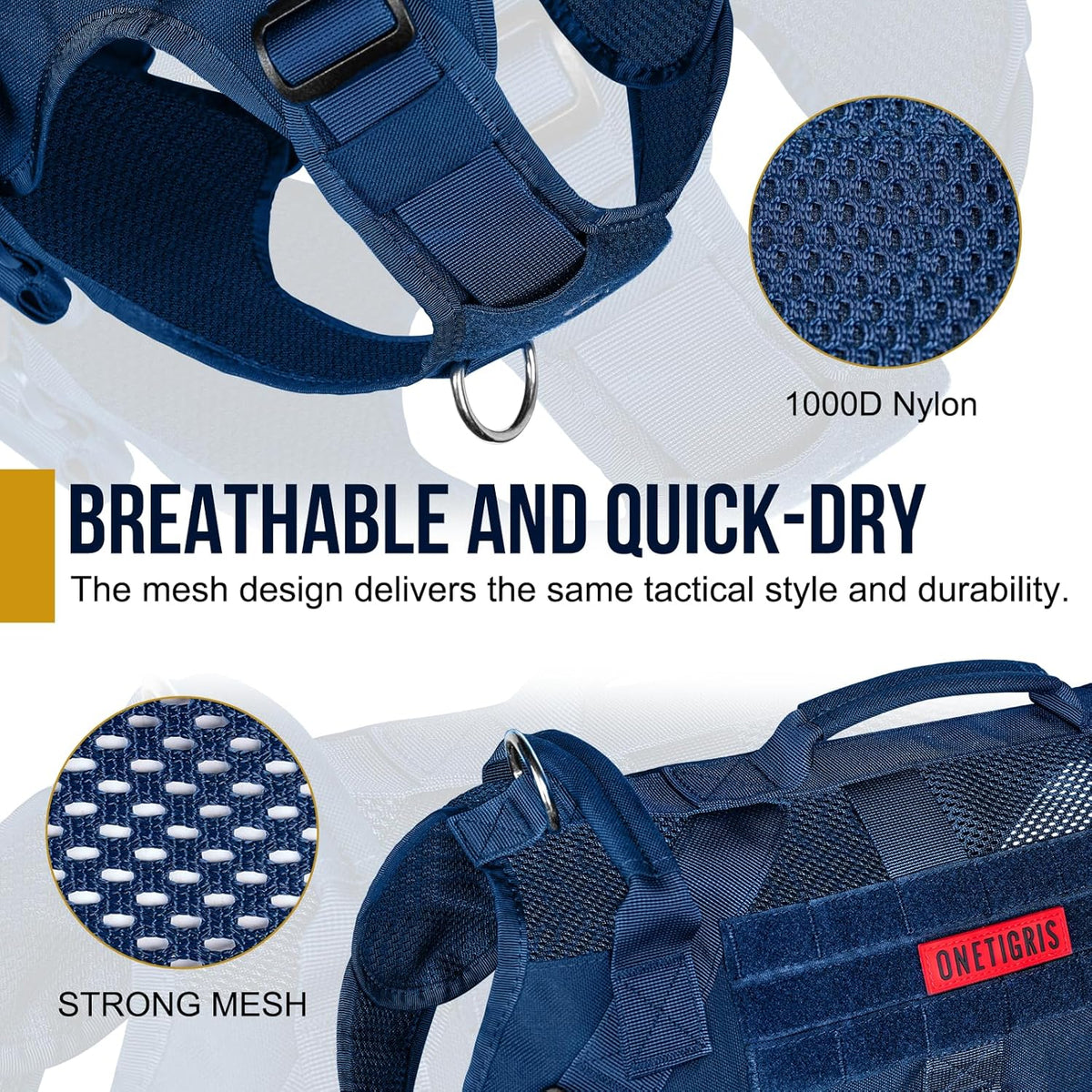 OneTigris Tactical Dog Harness for Small Medium Large Dogs, Mesh Design Service Dog Vest Breathable