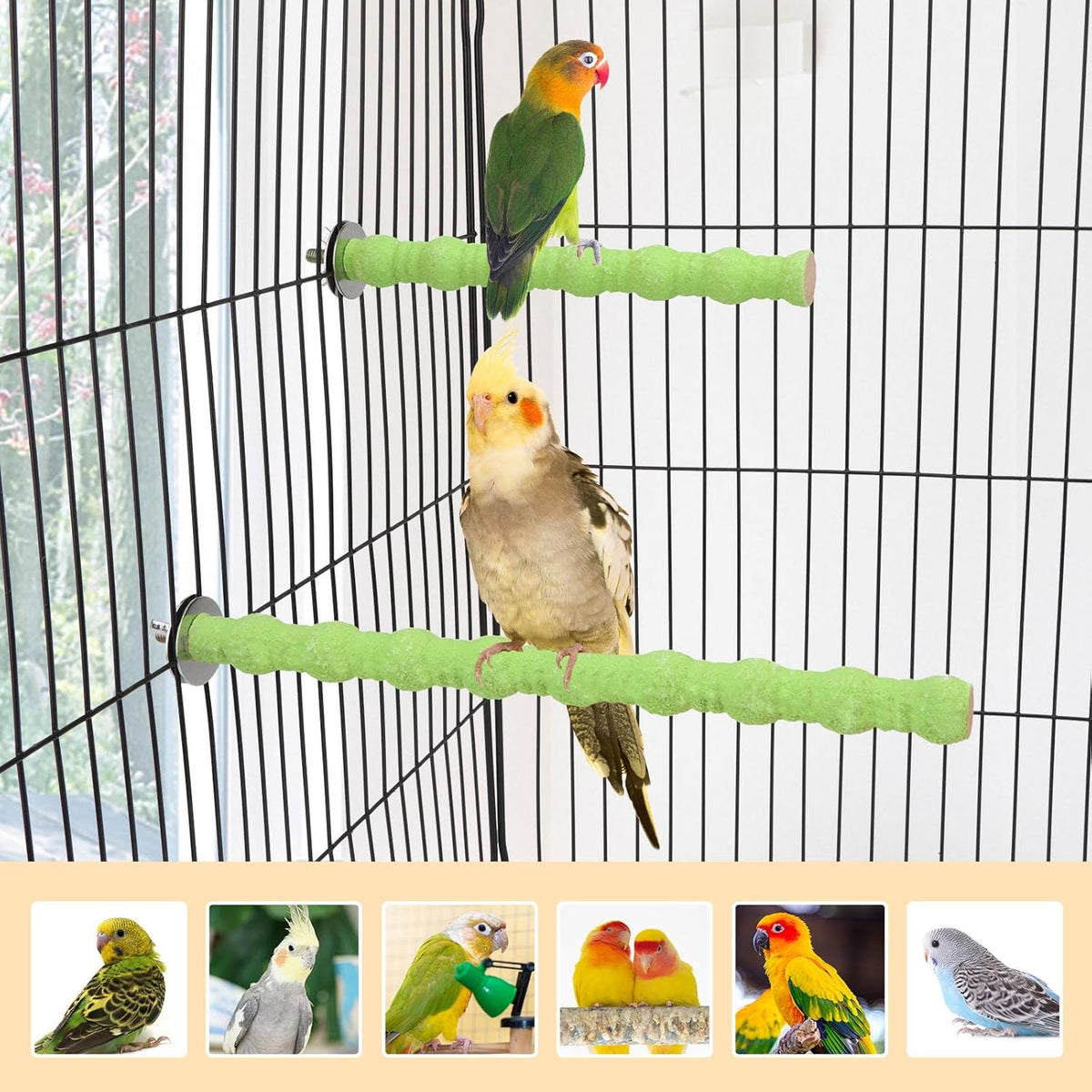 Hypeety 2PCS Bird Wood Perch Stand Parrot Paw Grinding Stick Toy Pet Bird Cage Stand Platform for