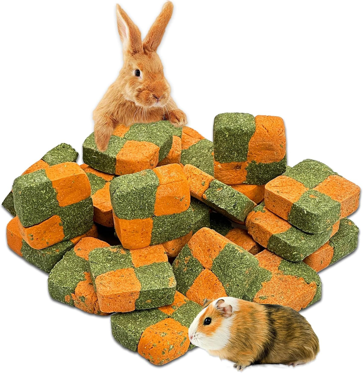 Fhiny 24 PCS Rabbit Chew Toys, Natural Timothy Hay Carrot Biscuit Handmade Bunny Molar Toys for
