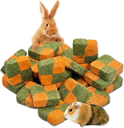 Fhiny 24 PCS Rabbit Chew Toys, Natural Timothy Hay Carrot Biscuit Handmade Bunny Molar Toys for