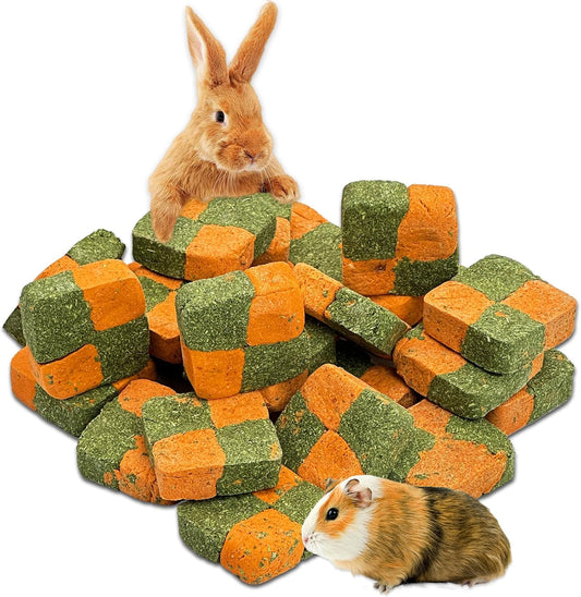 Fhiny 24 PCS Rabbit Chew Toys, Natural Timothy Hay Carrot Biscuit Handmade Bunny Molar Toys for