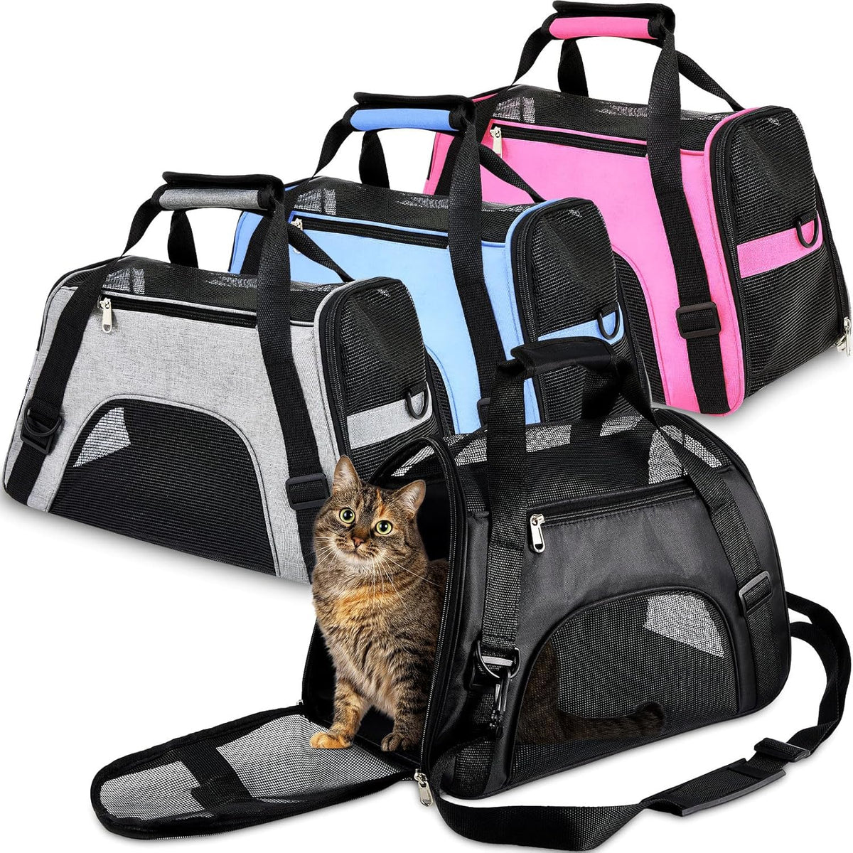 Sweetude 4 Pcs Cat Carrier Soft-Sided Pet Carrying Bag for Cat Under 13 Lbs, 16.9 x 11x 7.5 Inch