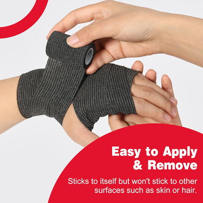 AZEN 8 Pack Self Adhesive Bandage Wrap, 2" X 5 Yards Elastic Cohesive Bandage Wrap, Black Athletic