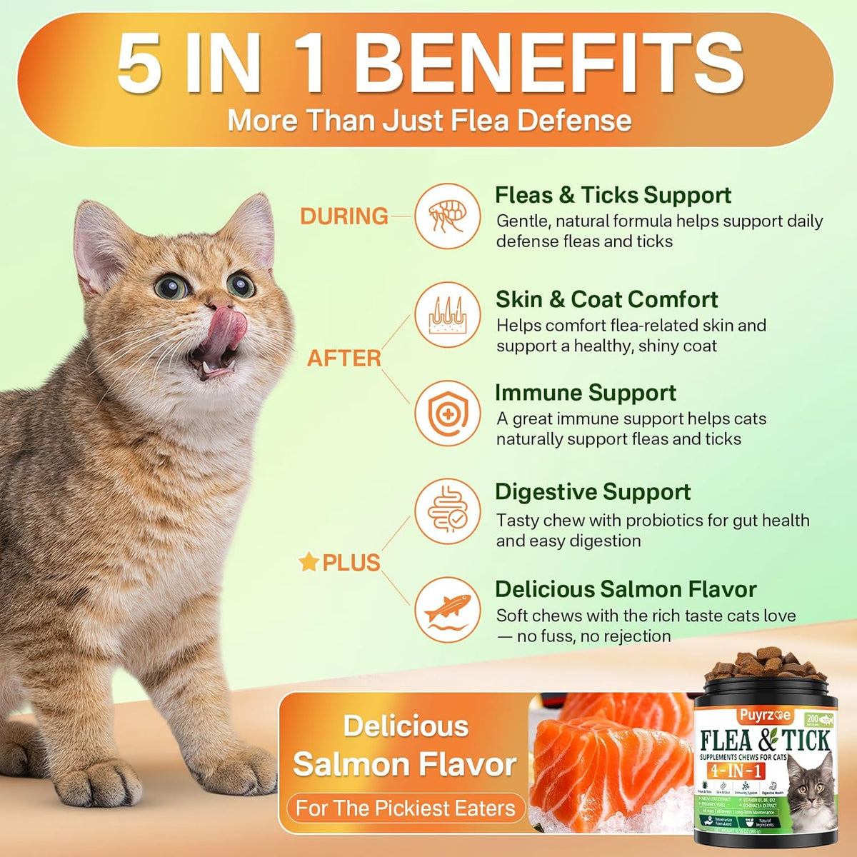 4-in-1 Flea Treatment for Cats Chewable, Natural Cat Flea and Tick Prevention Chewable Supplement