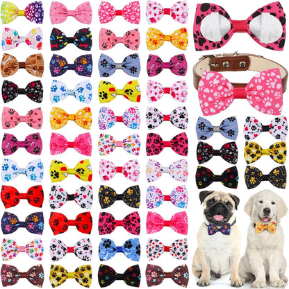 Reginary 50 Pieces Dog Bow Ties Pet Collar Bow Puppy Collar Attachment with Rubber Bands for Small