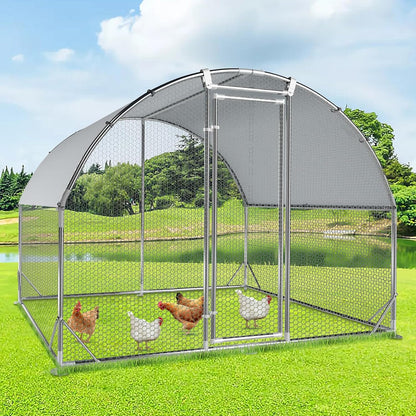 4ever2buy Large Metal Chicken Coop with Run Walk-in Poultry Cage Chicken Runs House Pen Cage Dome