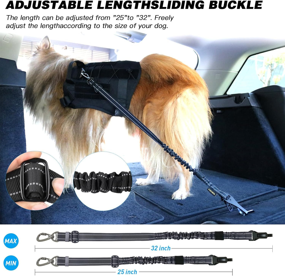 AUBELL Dog Seat Belt for Car,Updated 3-in-1 Adjustable Reflective Bungee Heavy Duty Dog Car Harness