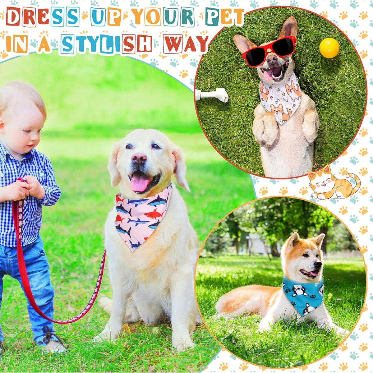 Reginary 72 Packs Dog Bandanas Bulk Triangle Scarf Bibs Adjustable Dog Bibs Bandanas for Pet
