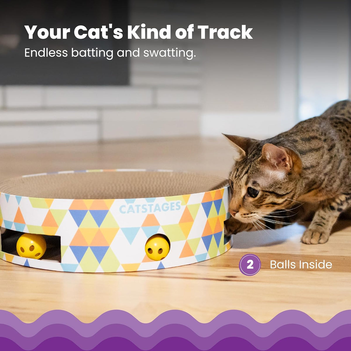 Catstages Bowl Track Scratcher Cat Ball-Track Toy, Corrugated Scratch, and Lounger All-in-One, Two