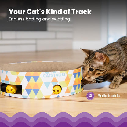 Catstages Bowl Track Scratcher Cat Ball-Track Toy, Corrugated Scratch, and Lounger All-in-One, Two