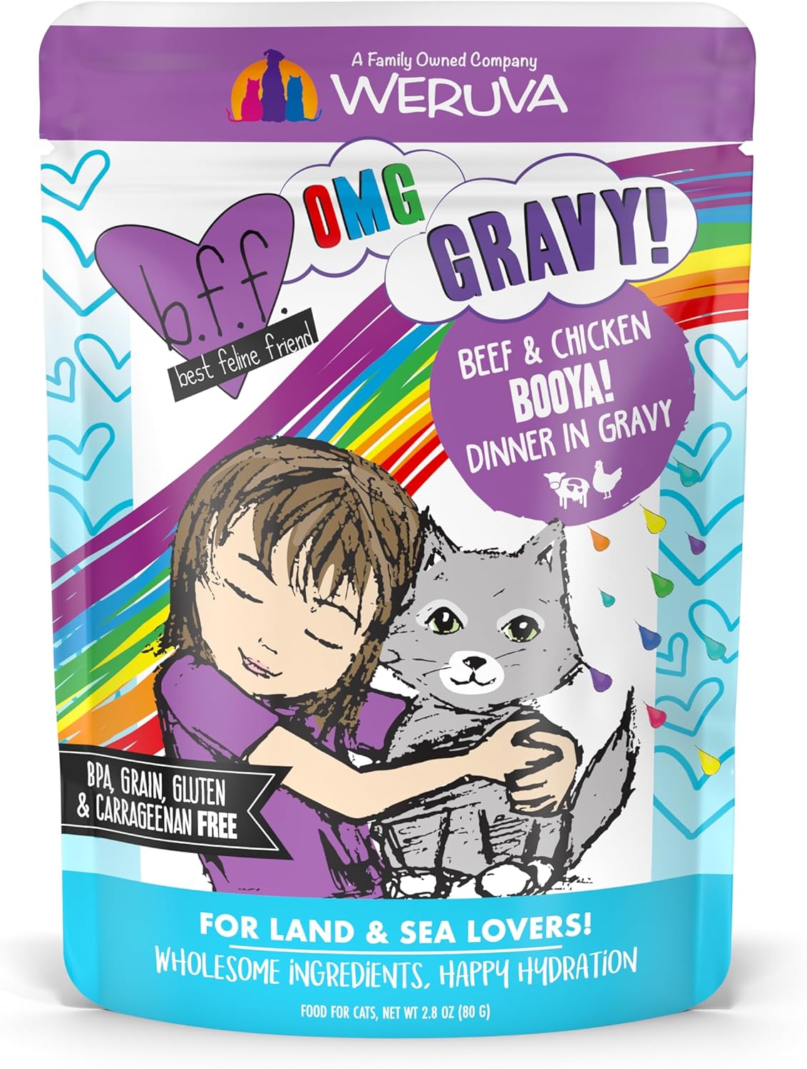 Weruva B.F.F. OMG - Best Feline Friend Oh My Gravy!, Booya! Beef & Chicken in Gravy Cat Food, 2.8oz