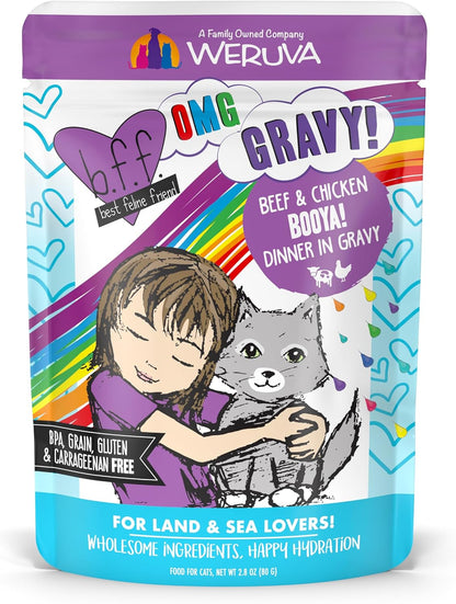 Weruva B.F.F. OMG - Best Feline Friend Oh My Gravy!, Booya! Beef & Chicken in Gravy Cat Food, 2.8oz