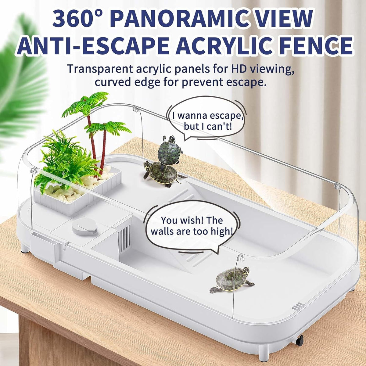 Large Turtle Tank with Water Pump, Acrylic Turtle Tank Starter Kit with Heightened and Curved
