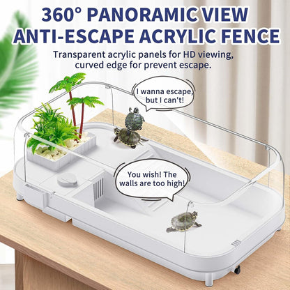 Large Turtle Tank with Water Pump, Acrylic Turtle Tank Starter Kit with Heightened and Curved