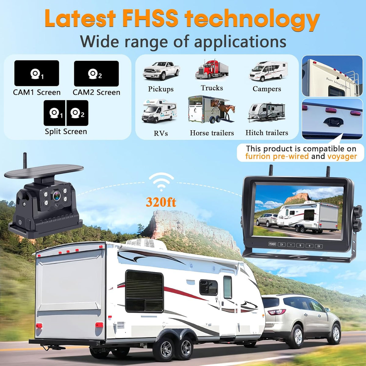 Dual RV Backup Camera Wireless with Magnetic - Recording 1080P HD Solar Rear View Camera